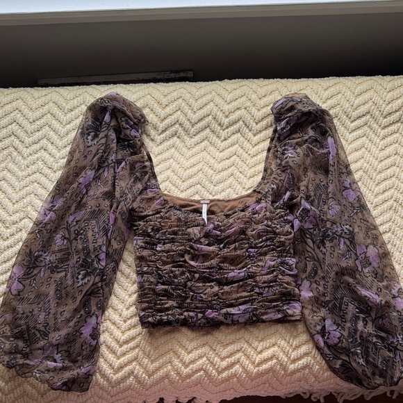 Free People Tops - Free People Brown and Purple Floral Blouse